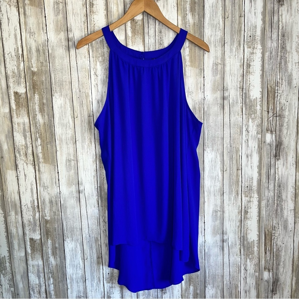 Torrid Electric Blue Halter Tank 2X Georgette High Low Flowy Sleeveless Blouse - Picture 4 of 8